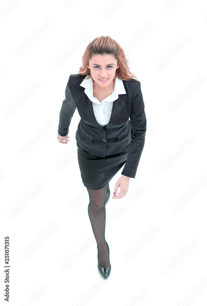 view from the top.confident business woman walking forward
