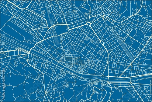 Blue and White vector city map of Florence with well organized separated layers.