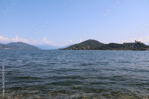 View from Arona to Rocca d Angera in Angera at Lake Maggiore  Italy
