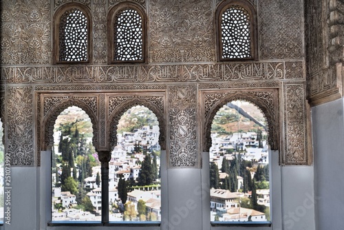 View of the Albayzin district of Granada, Spain, from a window in the Alhambra palace  at Granada, Spain