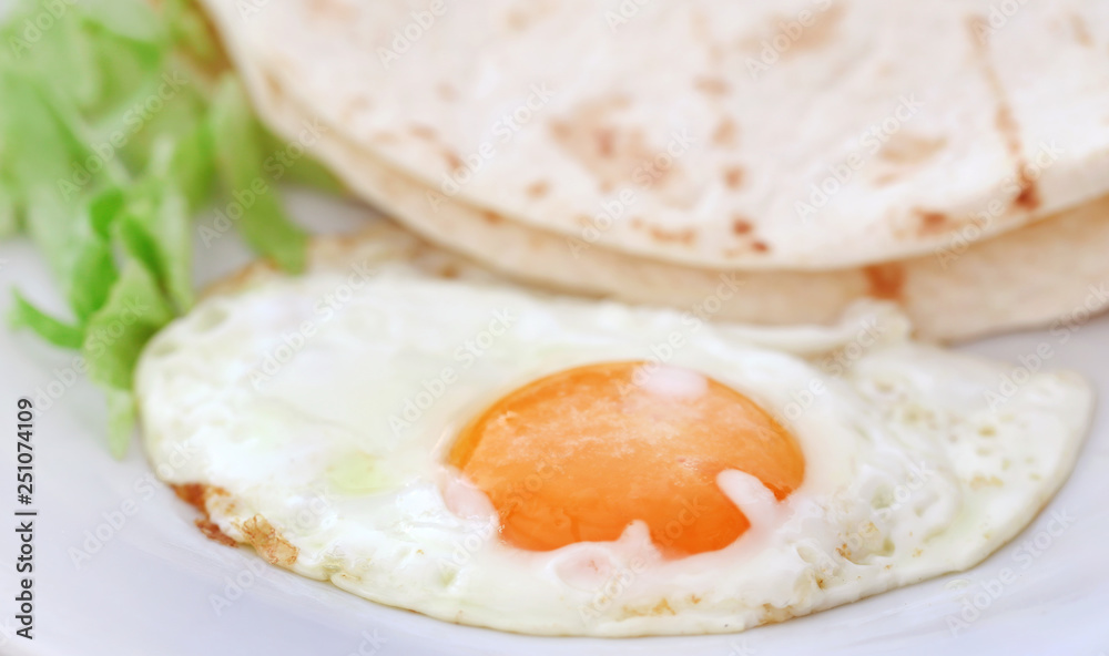 Egg omelet with tortilla bread in a plate Egg omelet with tortilla bread in a plate