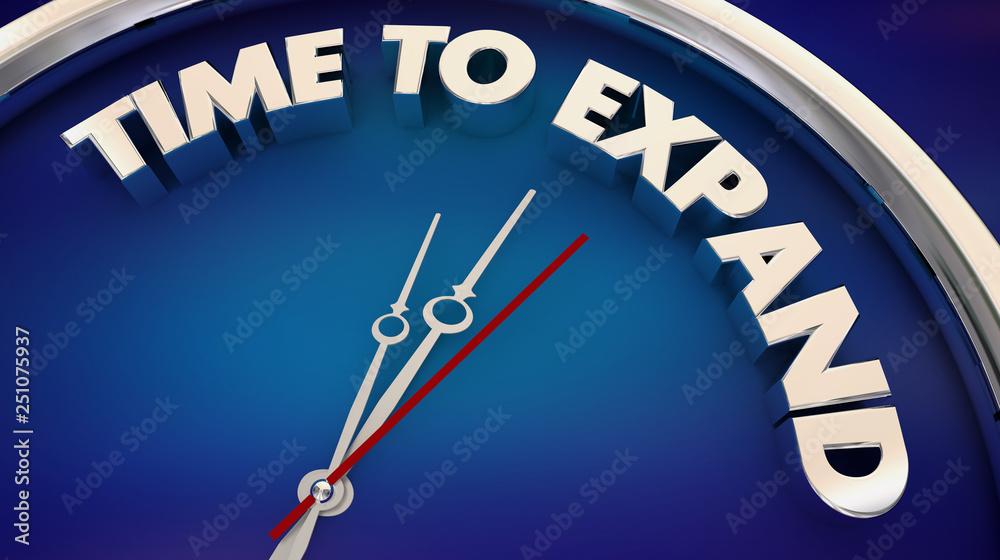 Time to Expand Grow Expansion Clock Words 3d Illustration Time to Expand Grow Expansion Clock Words 3d Illustration