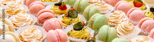Panoramic image tray with delicious dessert