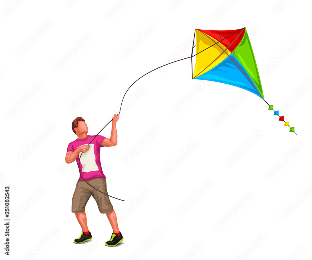 man with kite on white