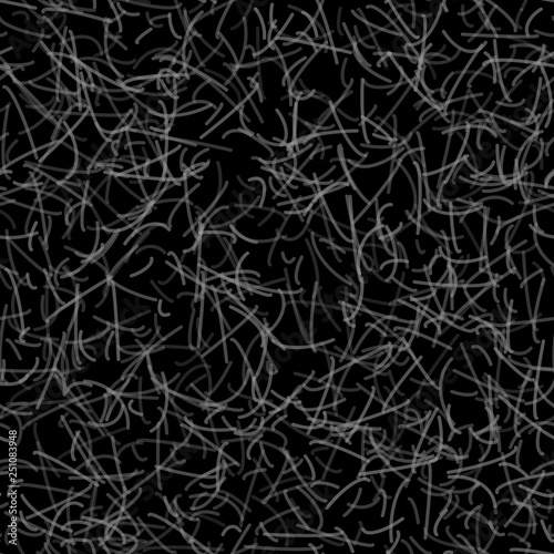 Abstract seamless pattern of randomly arranged curves in black and white colors