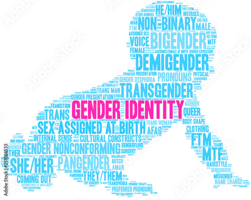 Gender Identity Word Cloud on a white background. 