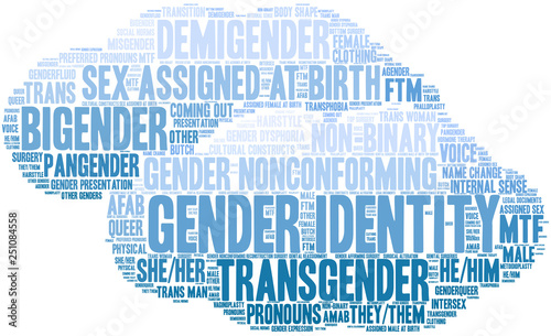 Gender Identity Word Cloud on a white background. 