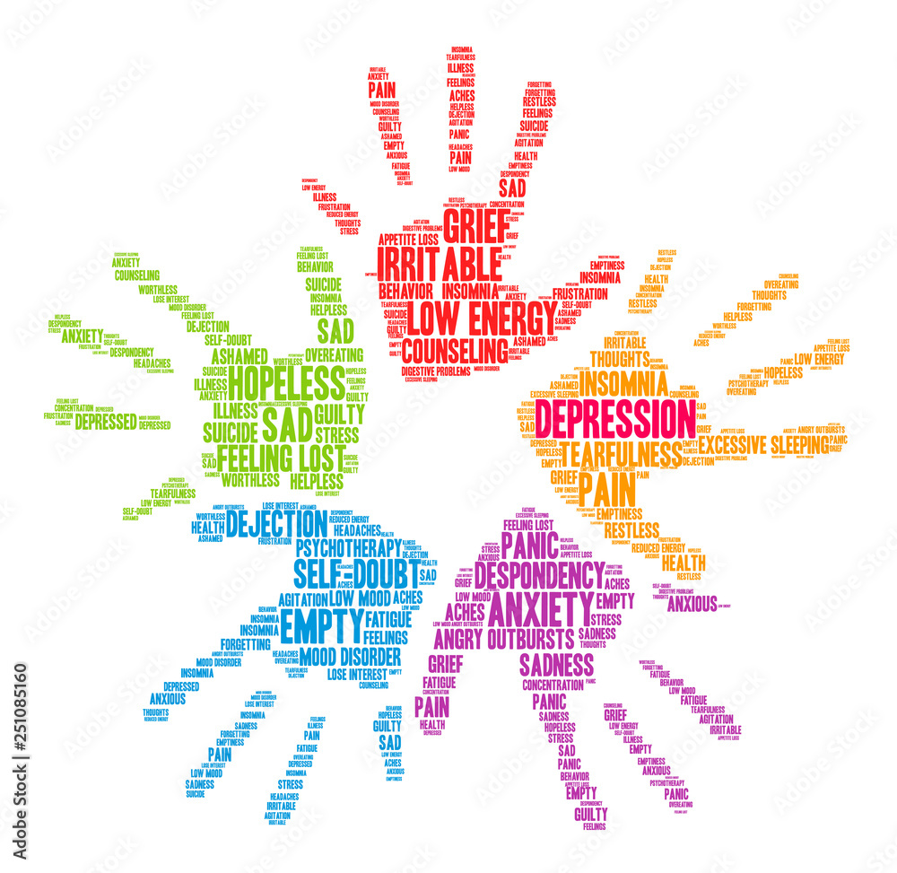 Depression Word Cloud on a white background. Depression Word Cloud on a white background.