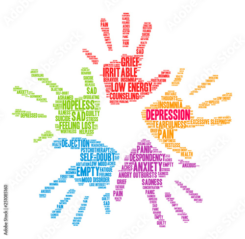 Depression Word Cloud on a white background. 