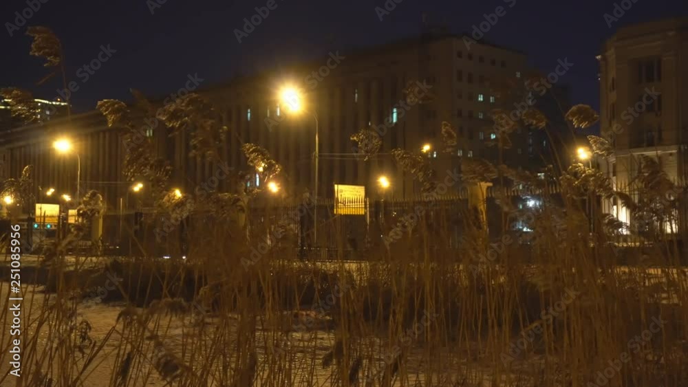 Night Park and the city behind its fence, dolly shot Night Park and the city behind its fence, dolly shot