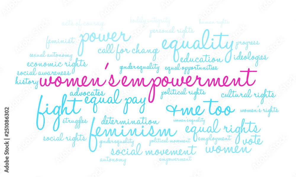 Women's Empowerment Word Cloud on a white background. 