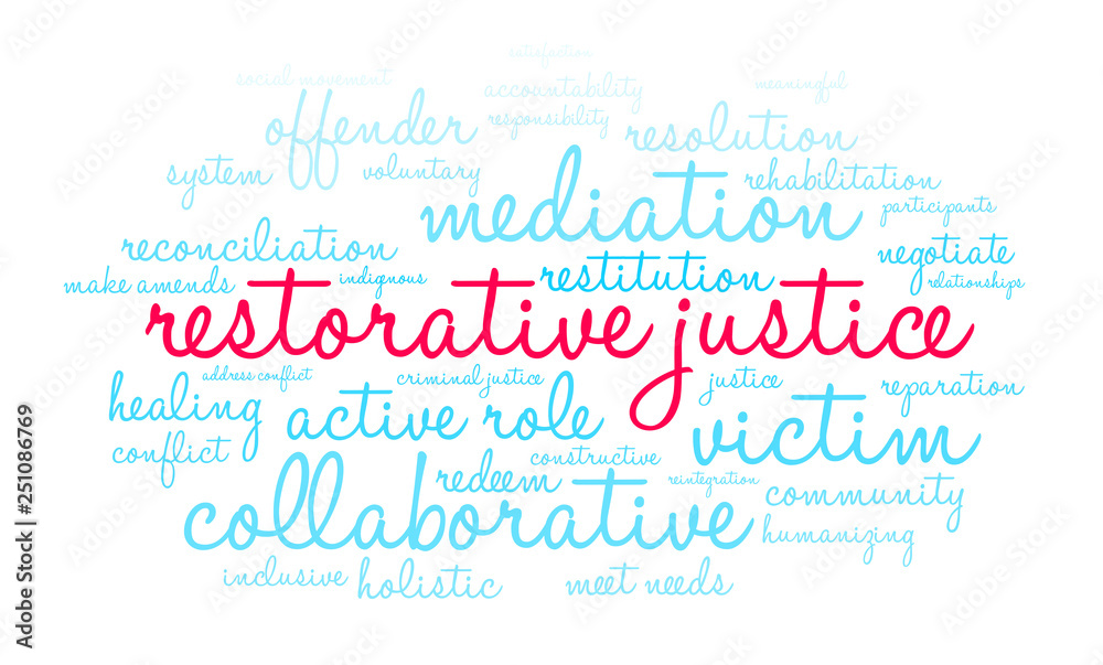 Restorative Justice Word Cloud on a white background. Restorative Justice Word Cloud on a white background.
