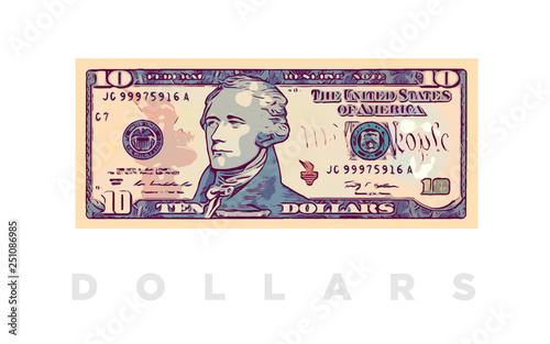 10 Dollars money comics paper banknotes of USA - vector business art illustration