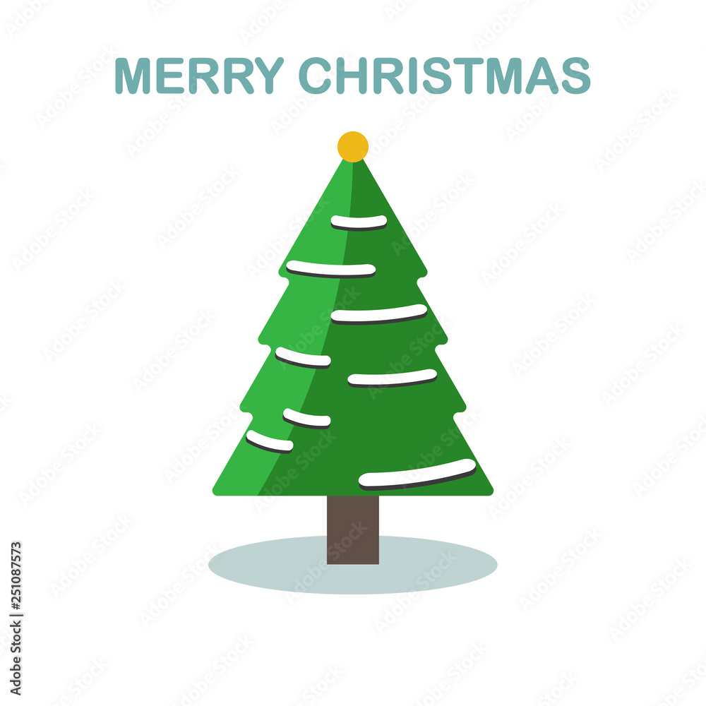 Christmas tree with ball, garland isolated on white background. Merry xmas, happy new year concept. Vector cartoon design for greeting card.