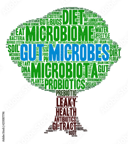 Gut Microbes Word Cloud on a white background. 