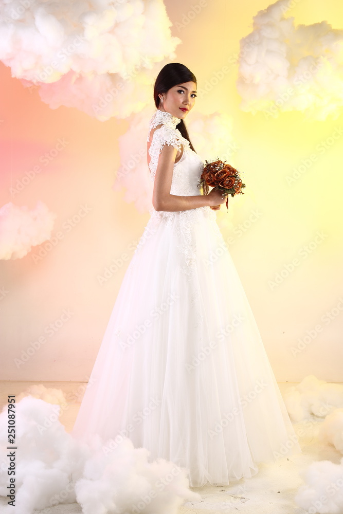 Lovely Asian Beautiful Woman bride white wedding Lovely Asian Beautiful Woman bride white wedding