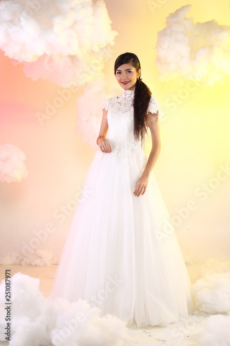 Lovely Asian Beautiful Woman bride white wedding