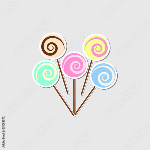 Lollipop icon isolated on background. Bright caramel with stick. Sweet candy. Childhood concept. Vector flat design