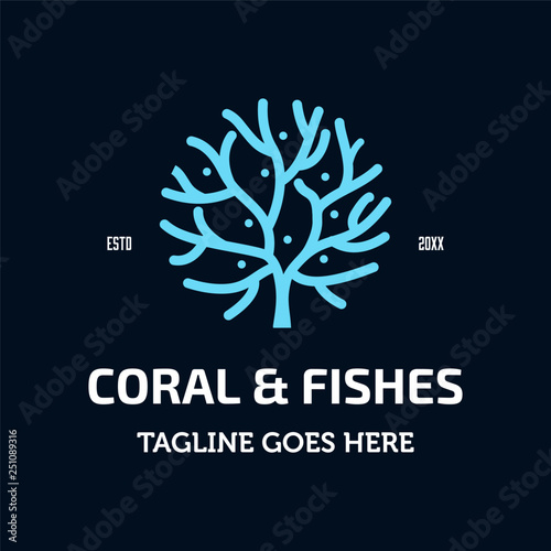 coral reef and fishes logo icon vector template