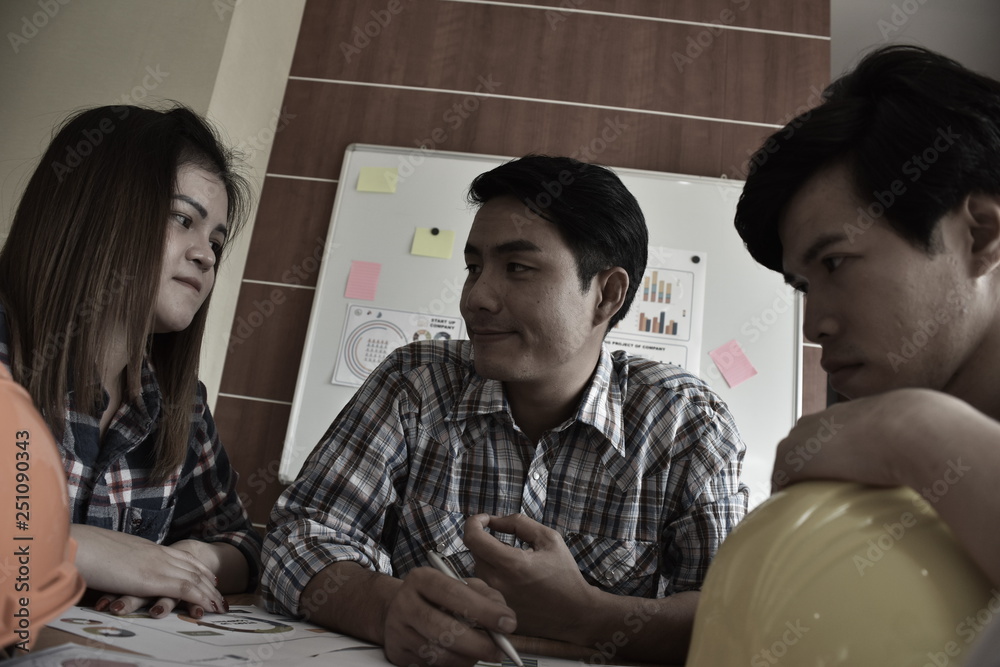 Design engineers meeting planning Civil Engineer and Mechanic Group