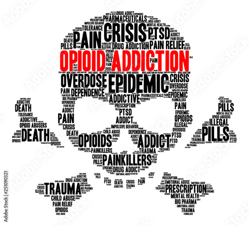 Opioid Addiction Word Cloud on a white background. 
