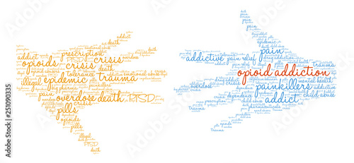 Opioid Addiction Word Cloud on a white background. 