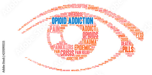 Opioid Addiction Word Cloud on a white background. 