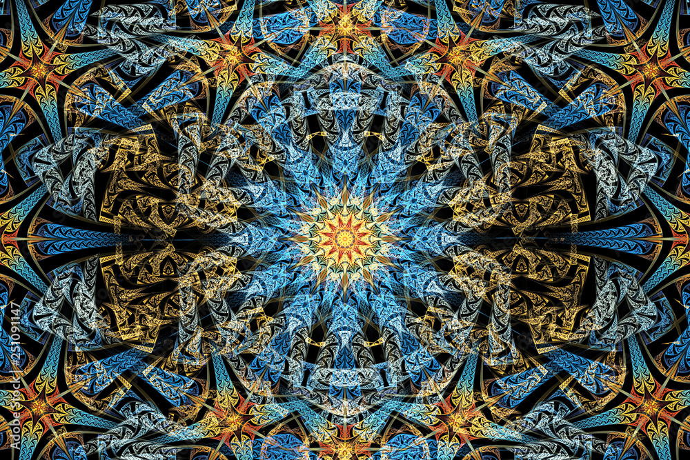 Unique 3d computer generated illustration of multicolored fractal patterns artwork