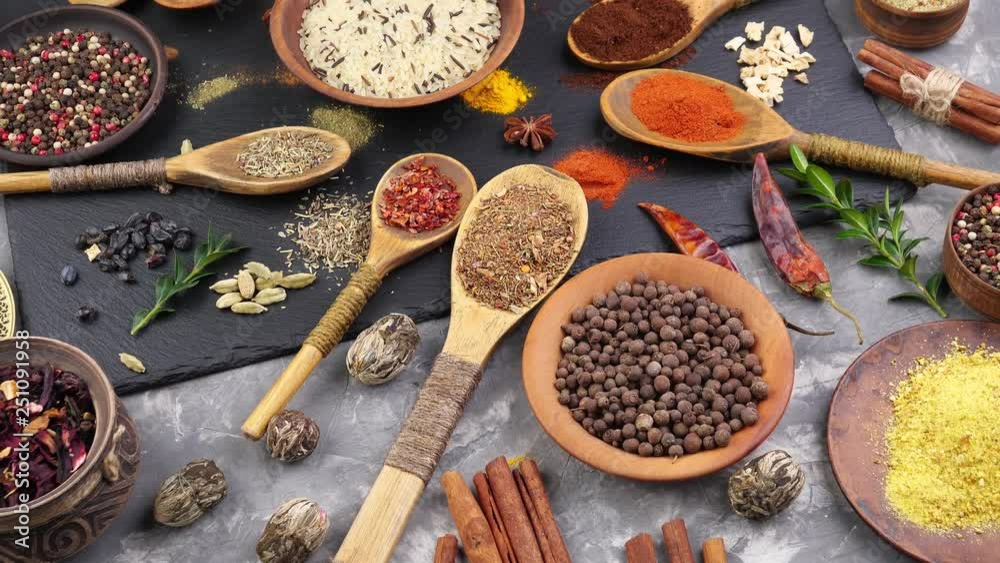 Spices and seasonings for cooking in the composition on the table Spices and seasonings for cooking in the composition on the table