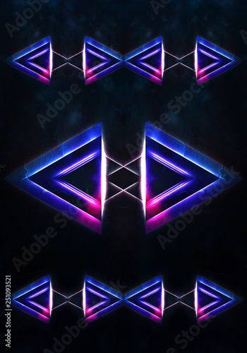 Abstract unique 3d illustration of multicolored artistic triangles connected on a foggy background © MoVille