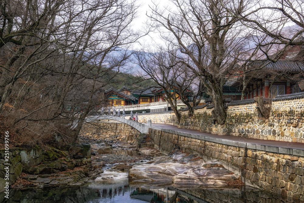 Tongdosa temple monks on bridge