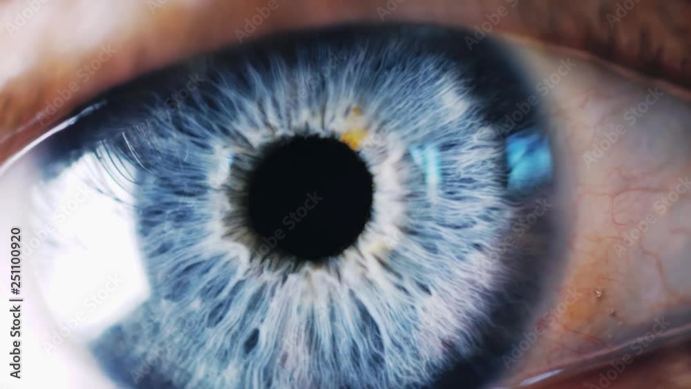 Close up of male blue eye opens up and closes. Macro Shot. slow motion. 3840x2160, 4k
