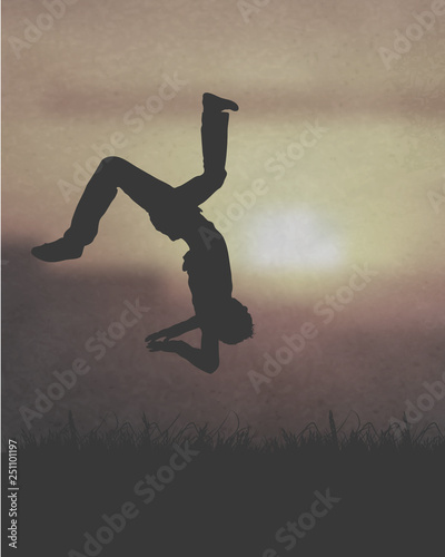 A Man Somersaulting Under The Sunset Illustration