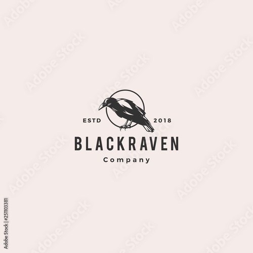 black raven crow logo hipster vintage retro vector icon illustration