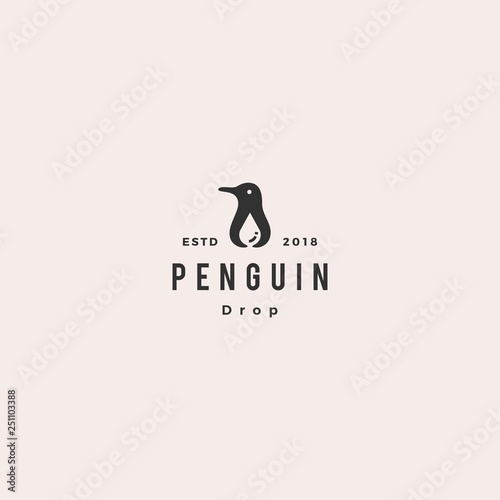 penguin water drop logo hipster vintage retro vector icon illustration
