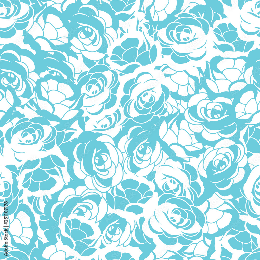 Rose flower white and turquoise seamless vector pattern background. Rose flower white and turquoise seamless vector pattern background.