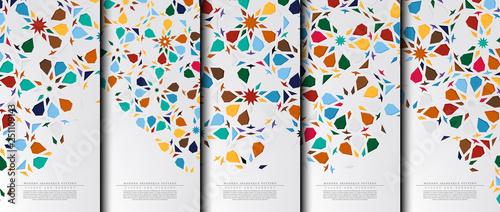 Modern arabesque hexagonal pattern collection colorful texture background template vector