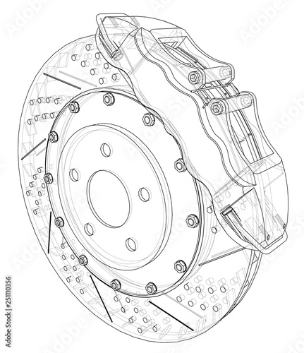 Brake disc outline. Vector rendering of 3d