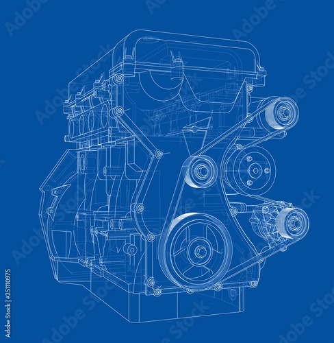 Engine sketch. Vector rendering of 3d