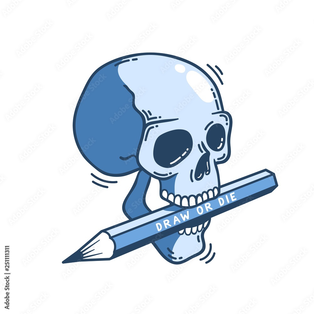 Skull with a pencil in his teeth Skull with a pencil in his teeth