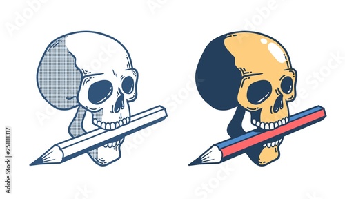 Skull with a pencil
