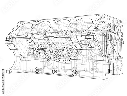 Engine block sketch. Vector rendering of 3d