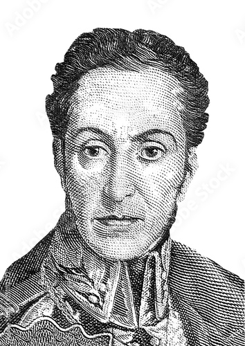 Bild auf Leinwand Military and political leader Simon Bolivar portrait close up isolated on white background