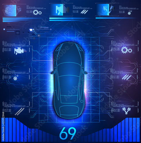 Futuristic user interface. HUD UI. Abstract virtual graphic touch user interface. Car service in the style of HUD. Virtual graphical interface Ui HUD Autoscann. Vector