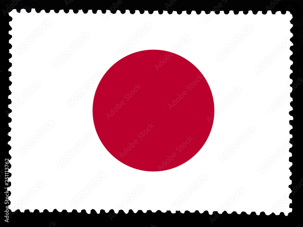 Obraz premium National flag of Japan illustration. Postage stamp isolated on black background.