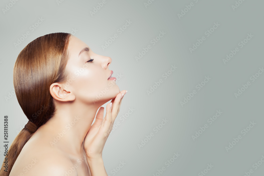 Cute girl with healthy clear skin. Facial treatment, skincare and cosmetology Cute girl with healthy clear skin. Facial treatment, skincare and cosmetology