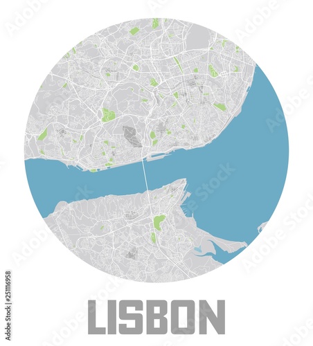 Minimalistic Lisbon city map icon.