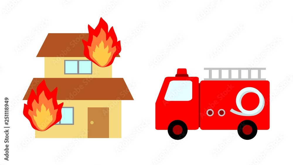 火事の家と消防車 Stock イラスト Adobe Stock