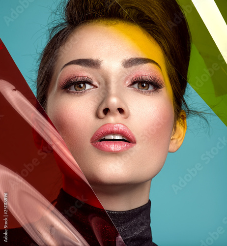 Obraz na plátně Beautiful fashion woman with  a colored  items