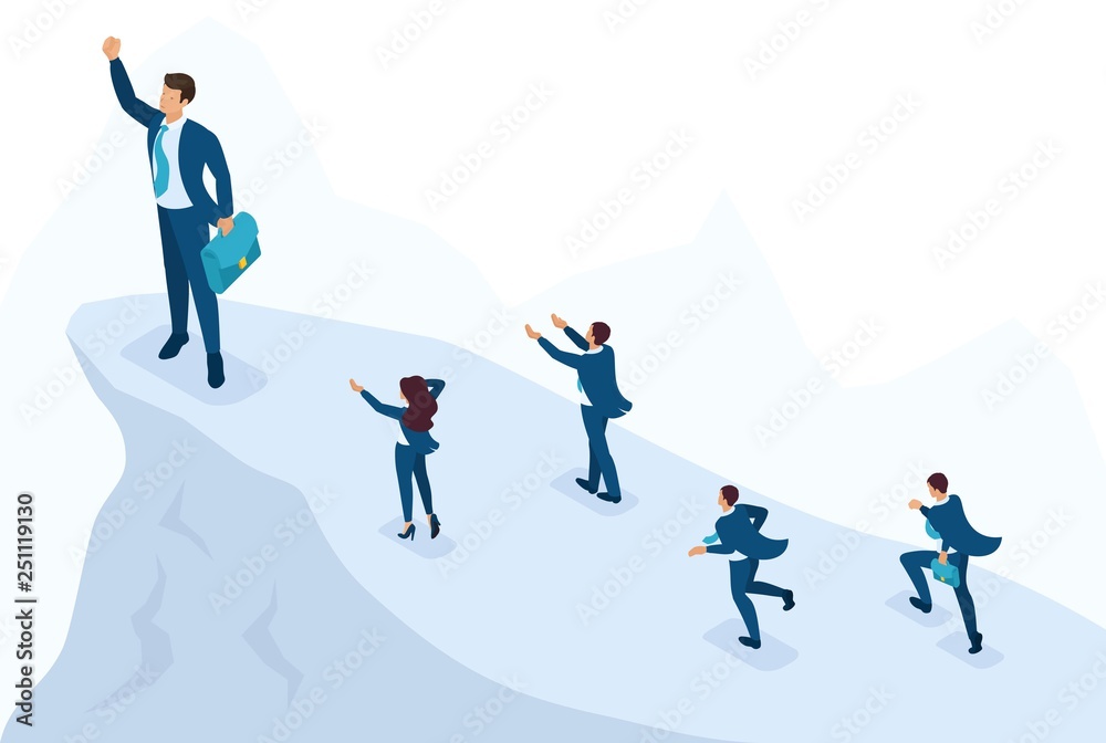 Isometric Businessman at the Top, Leadership Isometric Businessman at the Top, Leadership